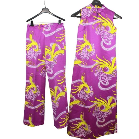 Vintage Sun Fashions of Hawaii Purple Floral Print Chinese Style Dress Pants 10 - Picture 1 of 16